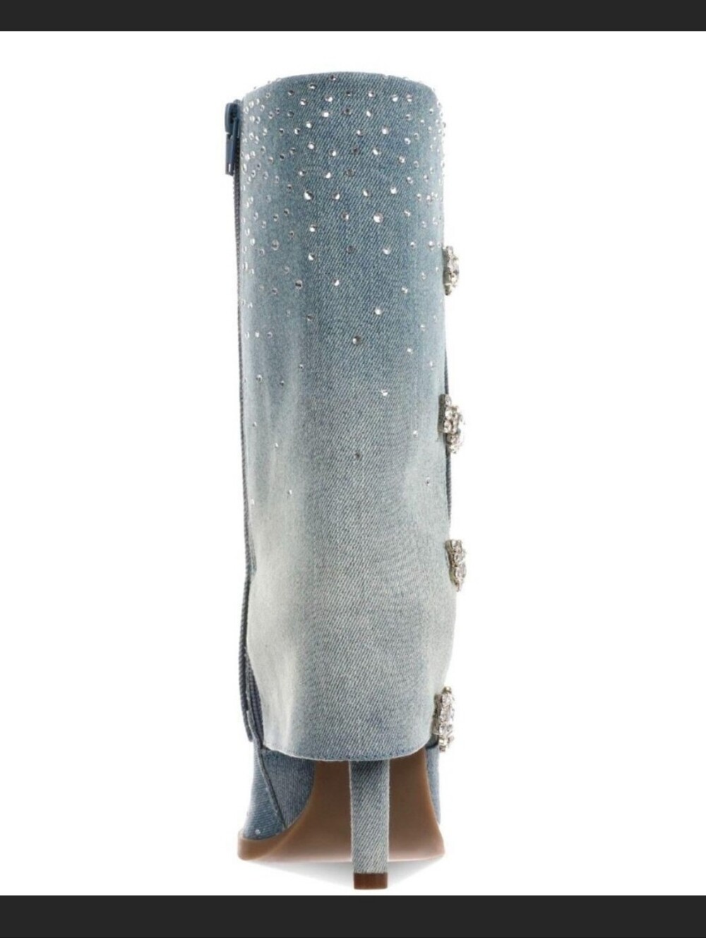 Thalia Sodi Denim Ombre Rhinestone Crystal Buckle Boots Size 6 NEW - Picture 3 of 14